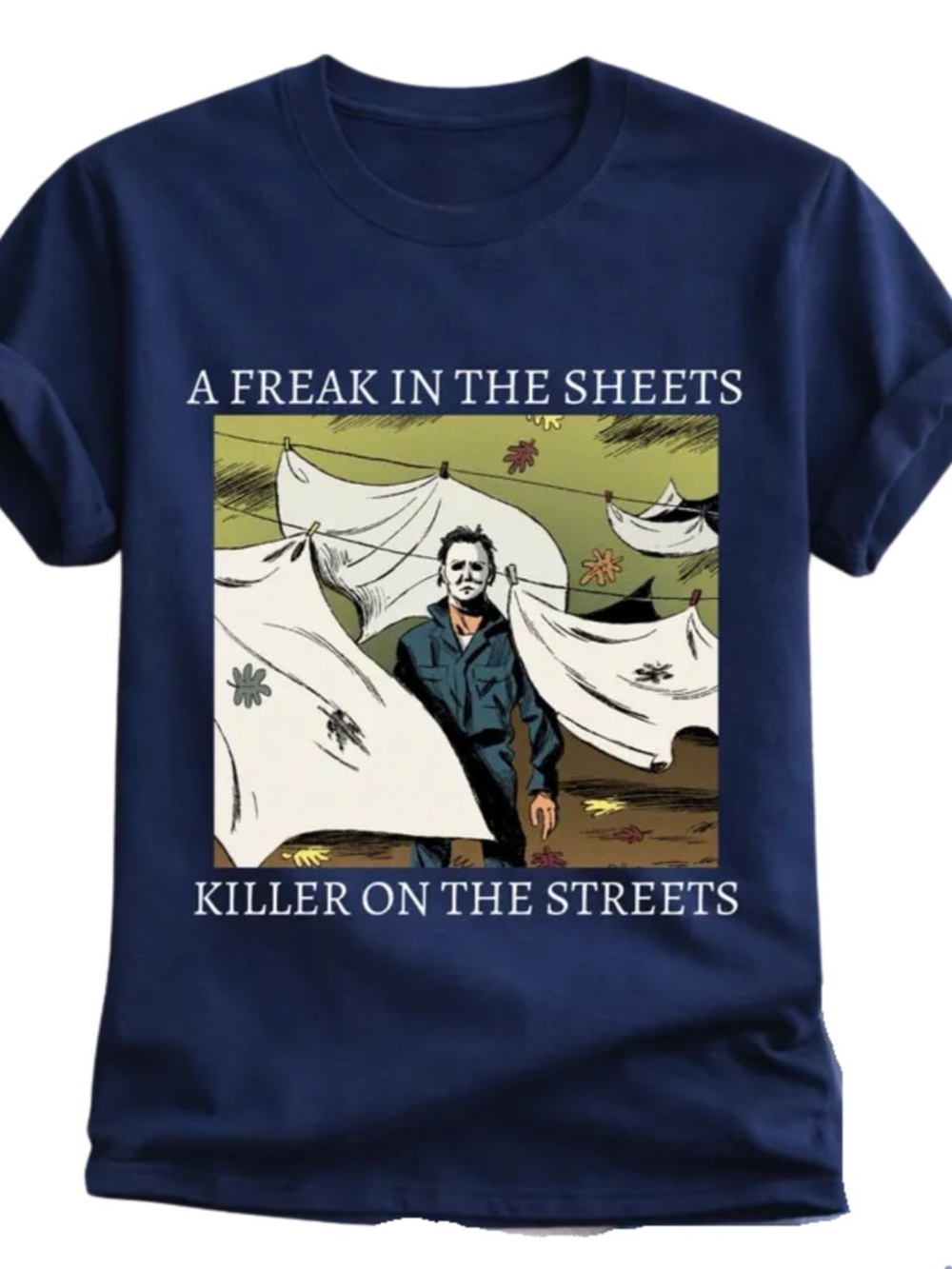 Navy Graphic Tee - A Freak in the Sheets Horror Print